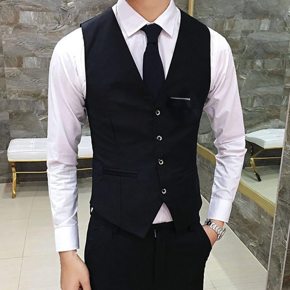 Chaleco Formal suave para hombres, chaleco sin mangas con bolsillo de un solo pecho, chaleco de traje negro clásico, chaleco de boda de negocios, camiseta sin mangas