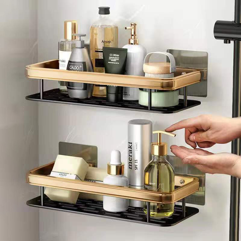 Estante organizador de almacenamiento para baño montado en la pared sin perforaciones, estante de almacenamiento para champú y maquillaje, accesorios para cocina y baño