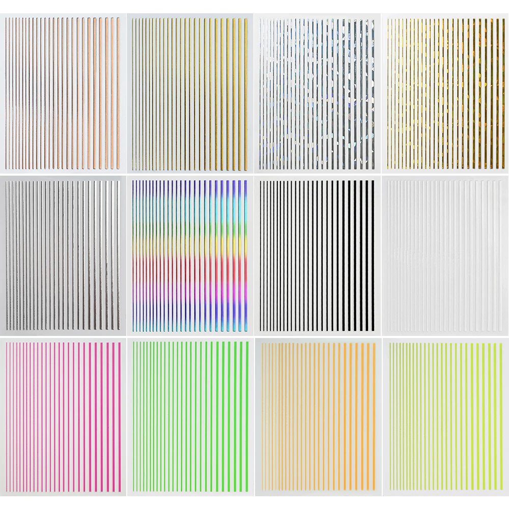 1 แผ่นเลเซอร์ทอง/Silver Line 3D สติ๊กเกอร์เล็บที่มีสีสัน/สีดํา/สีขาว Stripe Self-Adhesive Slider DIY เส้นเล็บ Decals * &