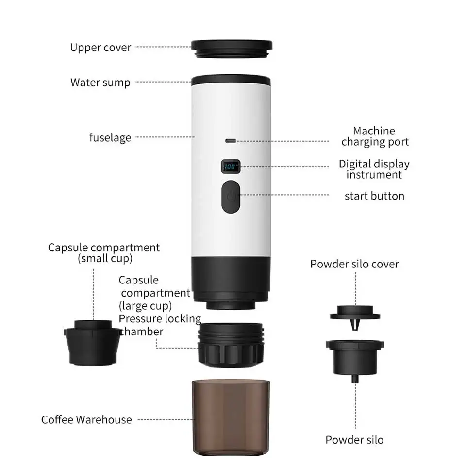 Macchina per caffè espresso portatile 3 in 1 da 20 bar per auto, casa, campeggio, viaggi, capsula, riscaldatore automatico, caffettiera