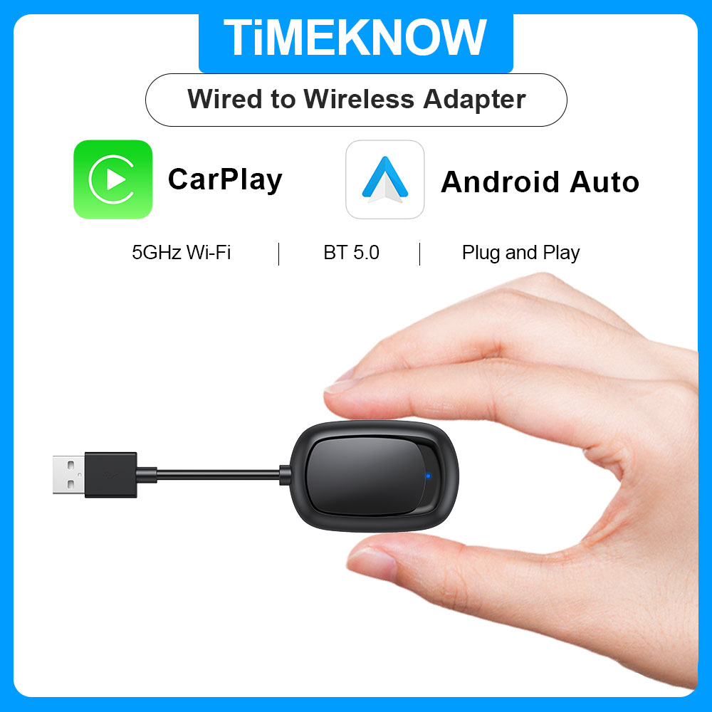 TIMEKNOW Nowy bezprzewodowy adapter CarPlay 2 w 1 CarPlay i Android Auto Mini Box przewodowy do bezprzewodowego CarPlay dla klucza USB/typu C