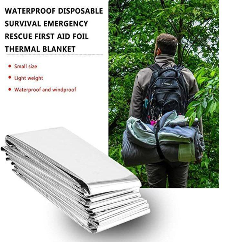 Couverture émergente Mylar thermique, Kit de premiers secours pour survie en plein air, feuille spatiale de sauvetage, camping, randonnée, alpiniste, sac anti-insectes, retenue de la chaleur
