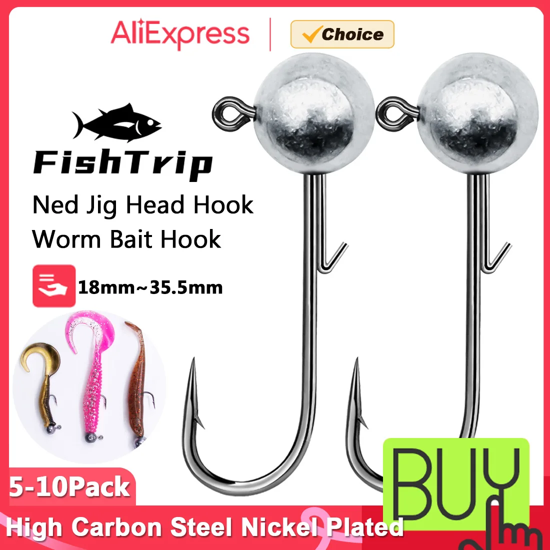 FishTrip 5 ~ 10 pezzi Ned Jig Heads Amo da pesca 2g ~ 17g Esche morbide Ami a verme Weedless Jig Head per acqua dolce e salata
