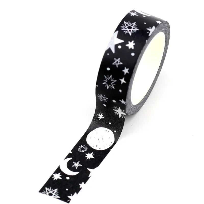 ใหม่ 1PC 10M ตกแต่งสีดําและสีขาวญี่ปุ่น Washi เทป DIY Journaling กาว Moon Masking เทปเครื่องเขียนน่ารัก