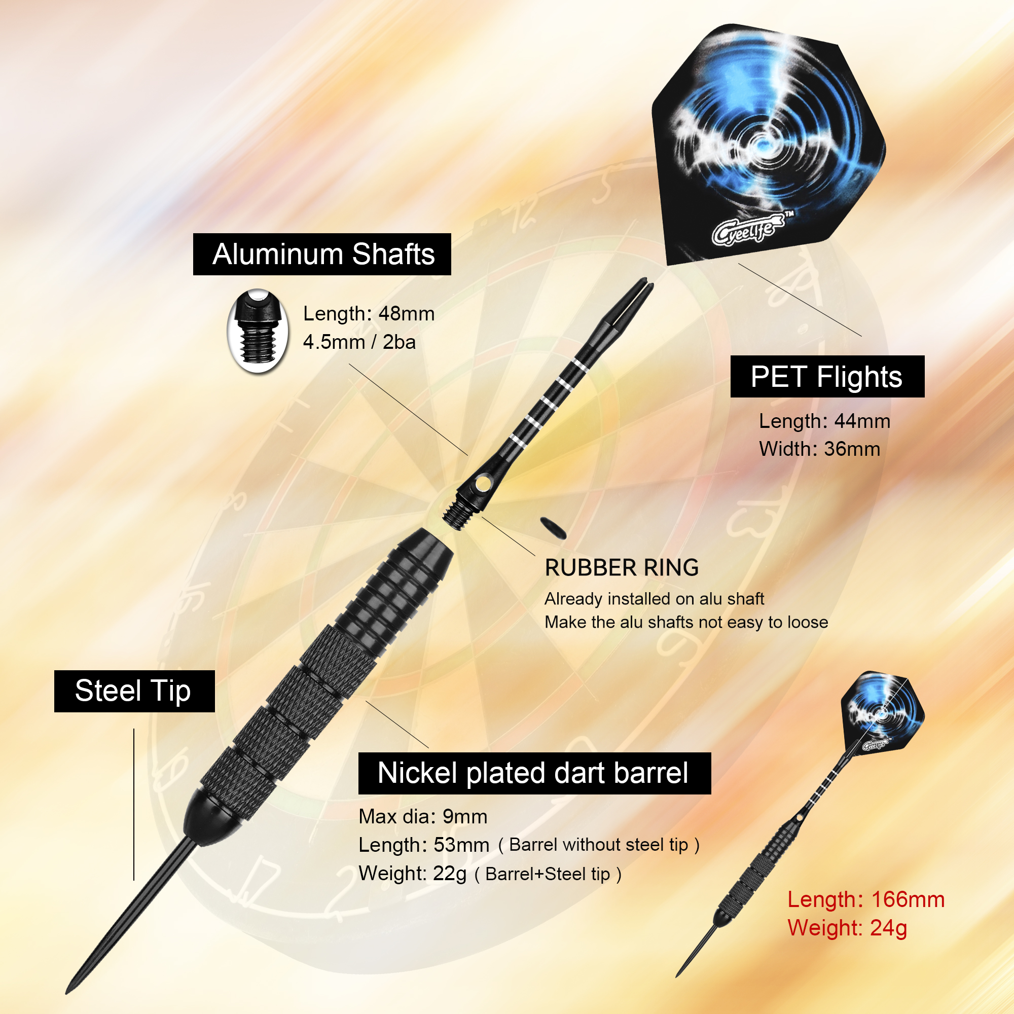 CyeeLife 6/12PCS 24G hard dart เข็มเหล็กฝึกบาร์ความบันเทิงฤดูใบไม้ร่วง professional flyer ชุดกลางแจ้ง