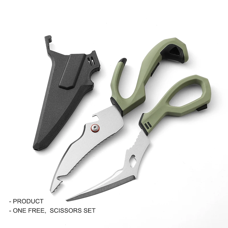 Tijeras de corte de pesca Premium, cocina resistente con cuchillas desmontables, tijeras multifunción de acero inoxidable para aves de corral