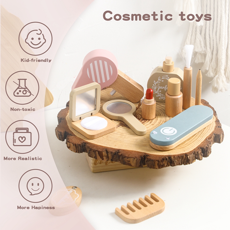 Jouet en bois pour filles, ensemble de maquillage, jeu de simulation, belle coiffure, cadeaux cosmétiques pour enfants