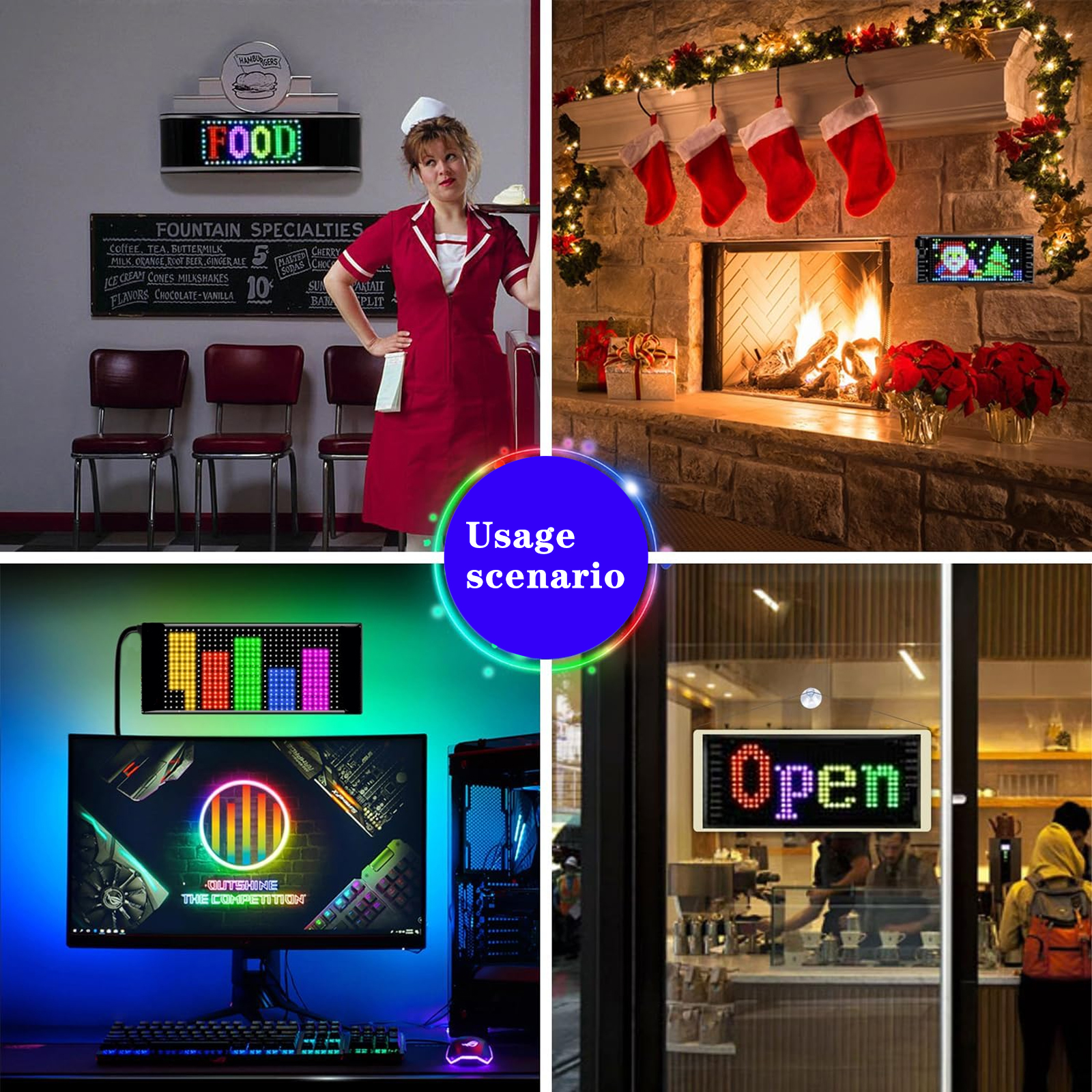 Tela de exibição de painel de pixel de matriz led flexível rgb padrão de carro graffiti rolagem texto animação loja lembrete luz bluetooth