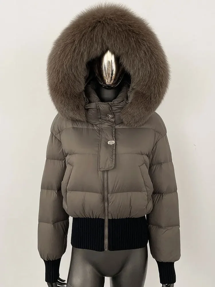 MENINA 2024 Jaqueta de inverno feminina natural real guaxinim gola de pele de raposa com capuz pato branco para baixo casaco grosso quente casual outerwear