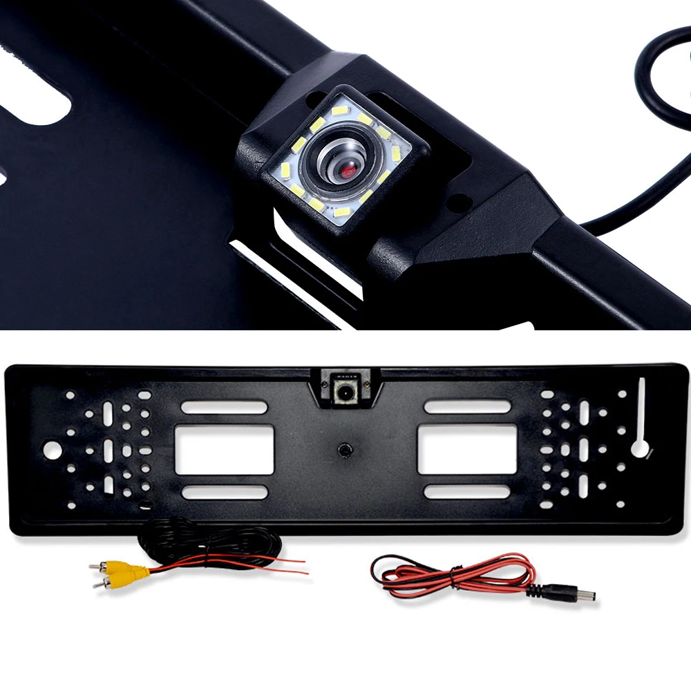 Cauda Porta de matrícula Frame, câmera de visão traseira, impermeável, visão noturna, Backup reverso, UE, europeu, 4, 8, 12 Luz LED