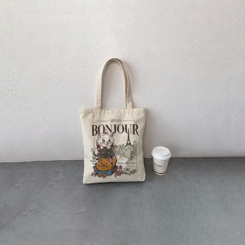 Bonjour Aristogatos Patrón Totes Bolsa de compras plegable Regalo de la Torre Eiffel de vacaciones para su bolso de hombro Bolsa de supermercado reutilizable