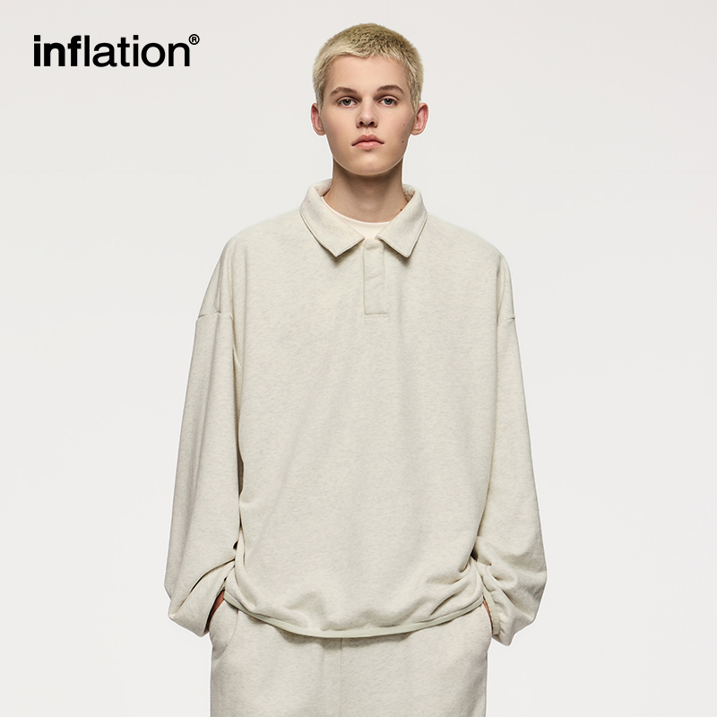 INFLATION 유니섹스 벨벳 폴로 칼라 스웨트 셔츠, 프리미엄 아늑한 쿼터 스웨트 셔츠, 365 gsm