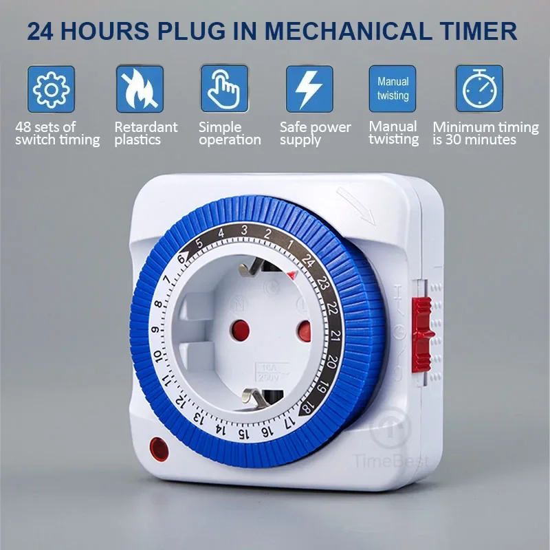 UE/EE. UU. 24 horas temporizador interruptor enchufe mecánico con conexión a tierra programable interruptor de bucle de cuenta regresiva inteligente enchufe apagado automático