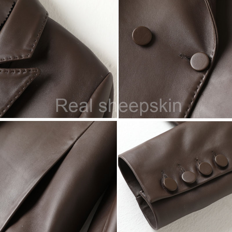 Julypaletteシープスキンレザージャケット,ショートコート,女性用,本革ジャケット,2つのボタン,高級ジャケット2023