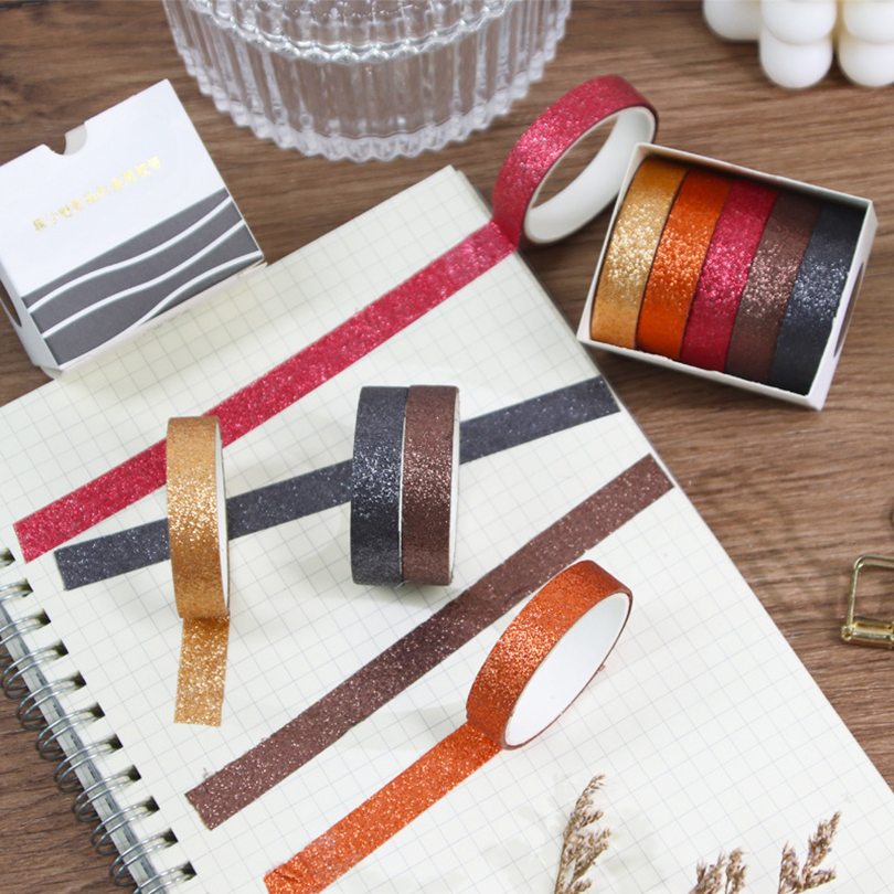 5Pcs 반짝이 Washi 테이프 세트 기본 마스킹 테이프 저널 용품 Washitape 편지지 스크랩북 앨범 장식 접착 테이프