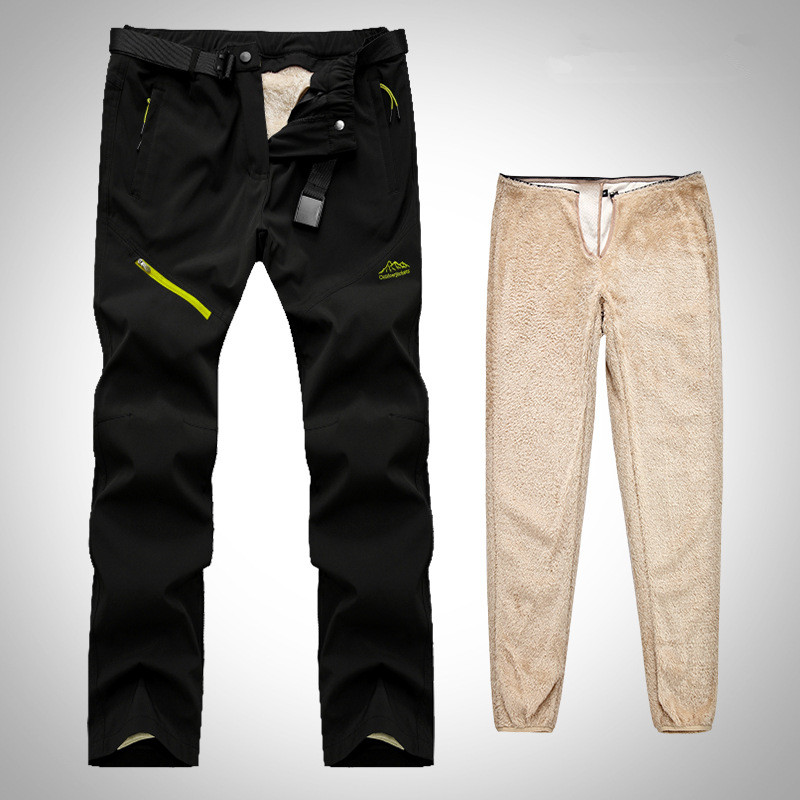 Inverno grosso quente calças ao ar livre dos homens tático à prova dwaterproof água calças compridas trekking acampamento removível pele forrado veludo dentro
