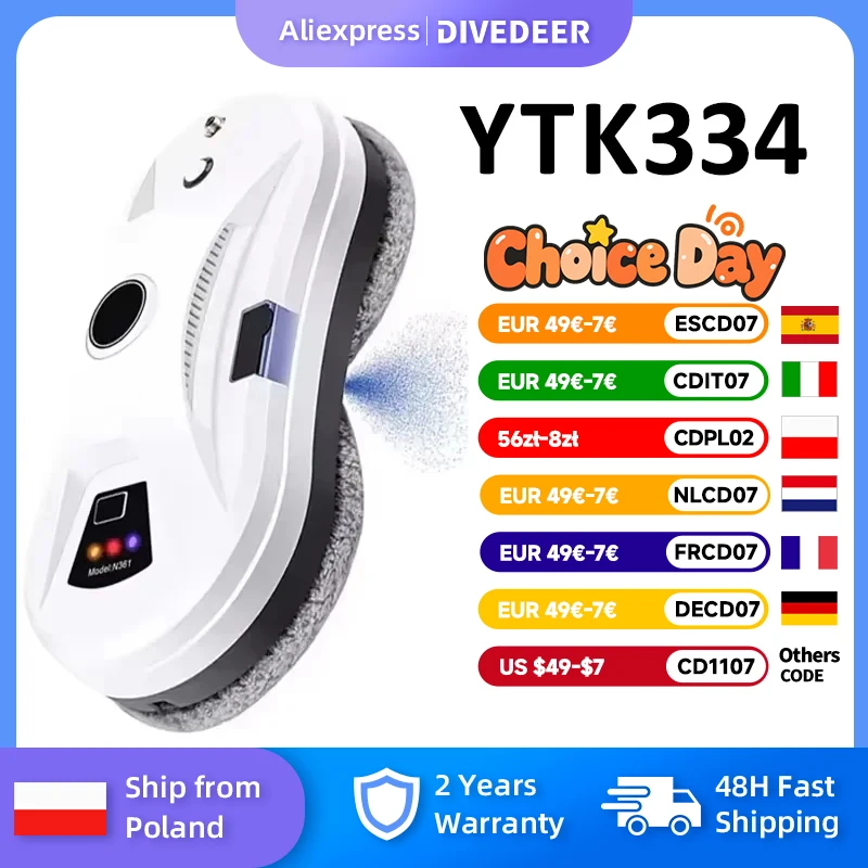 Robot do automatycznego mycia okien DIVEDEER, biało-czarny, inteligentne mycie, pojedyncze rozpylanie wody, do okien wysokich i dużych powierzchni.