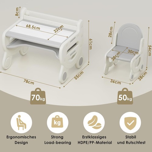 Ensemble de table et chaise pour enfants, table d'activités en plastique avec chaise, ensemble de table et chaise pour tout-petit, lecture, dessin, temps de collation