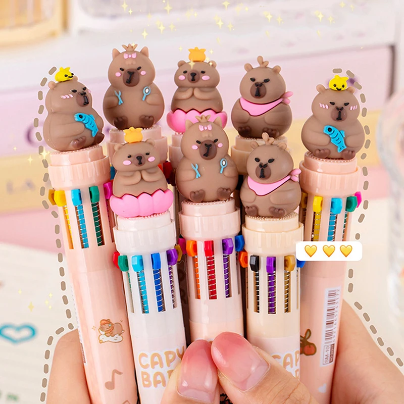 10 kleuren Balpen Capybara 0.5mm Kleurrijke Inkt Gel Pennen Siliconen Kawaii Pennen School Kantoorbenodigdheden Briefpapier