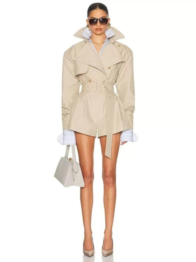 Inverno sexy lapela pescoço manga longa jaqueta macacão com cinto feminino trespassado macacão shorts elegante festa à noite pista