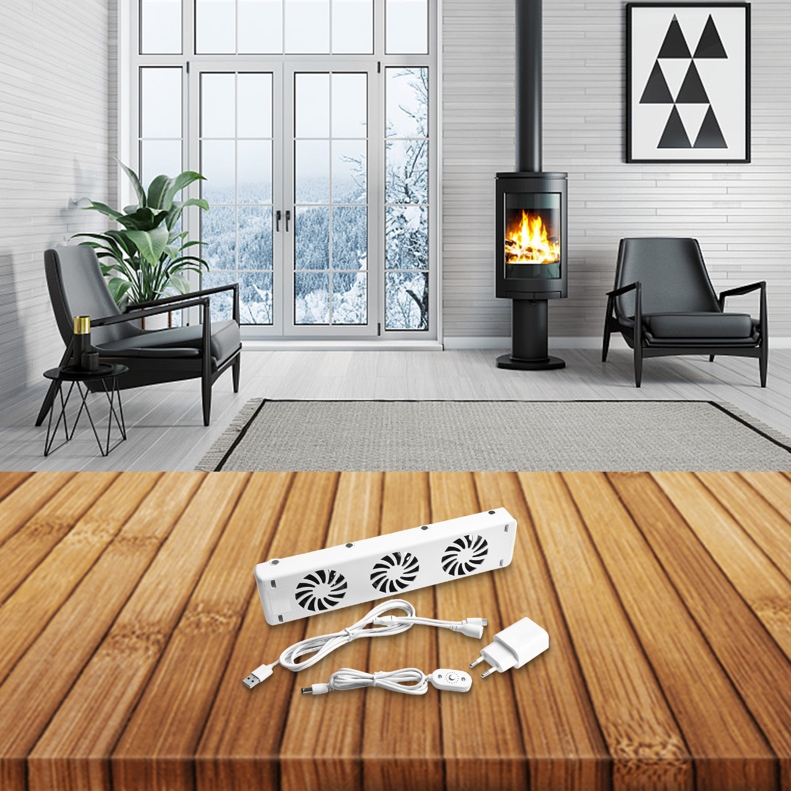 3 ファンラジエーター磁気スマート冷却ファンスーツ暖炉ファンラジエーターブースター簡単なインストール換気扇 EU プラグ