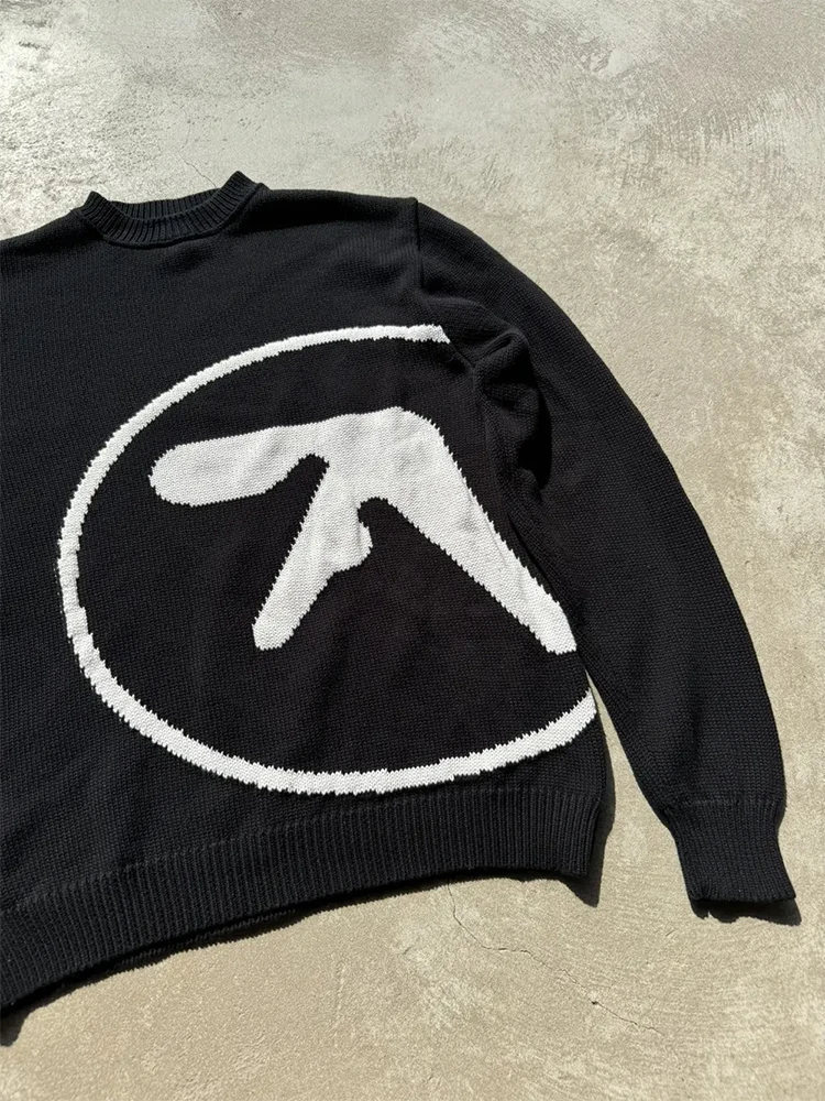 Sweter męski Y2K Aphex Twin Knit Oversized Pullovers Gothic Jumper Winter Graphic Streetwear Long Sleeve Tops Vintage Clothing