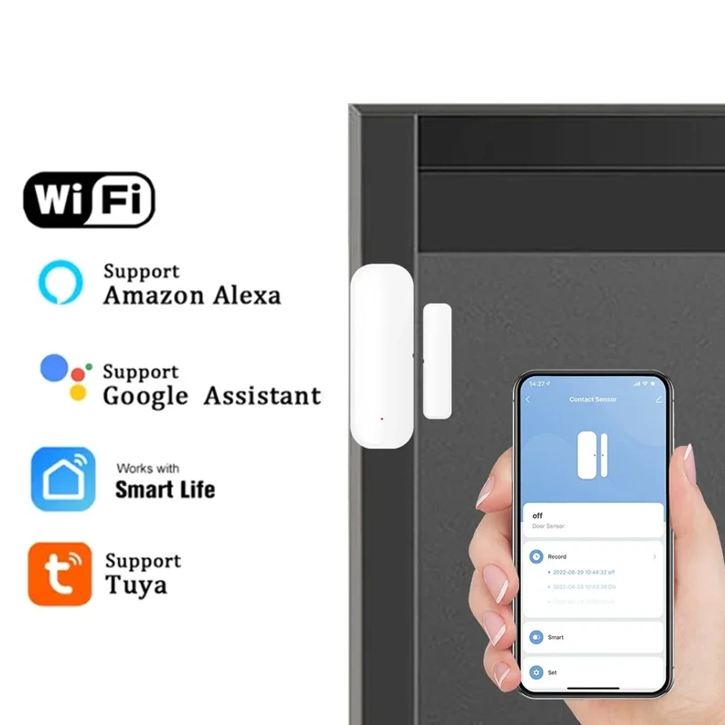 Tuya Smart Life Wi-Fi датчик двери и окна, детектор сигнализации открытия и закрытия двери, дистанционное управление от Alexa Google Home