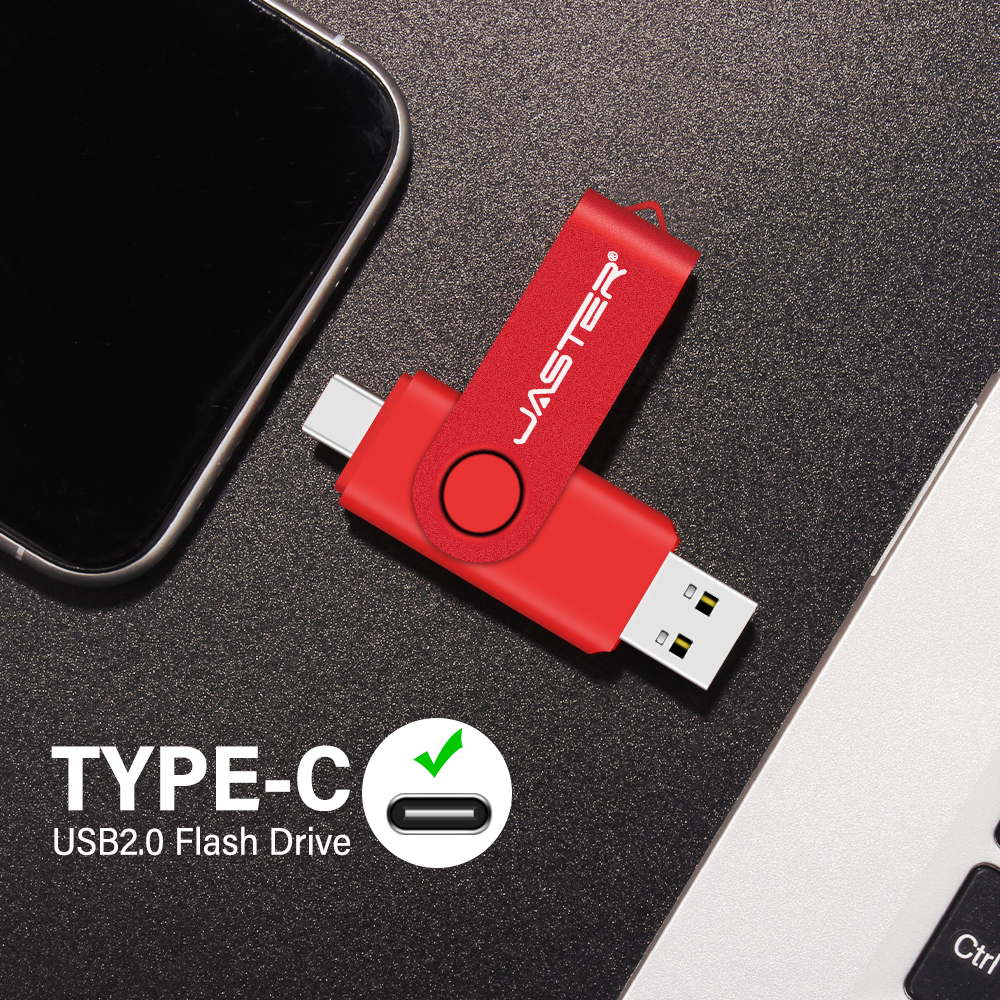 Unidad flash USB giratoria roja JASTER, 128GB, logotipo personalizado gratuito, memoria USB 2.0TYPE-C de 64GB, 32GB, 16GB, 8GB, regalo creativo, 4GB