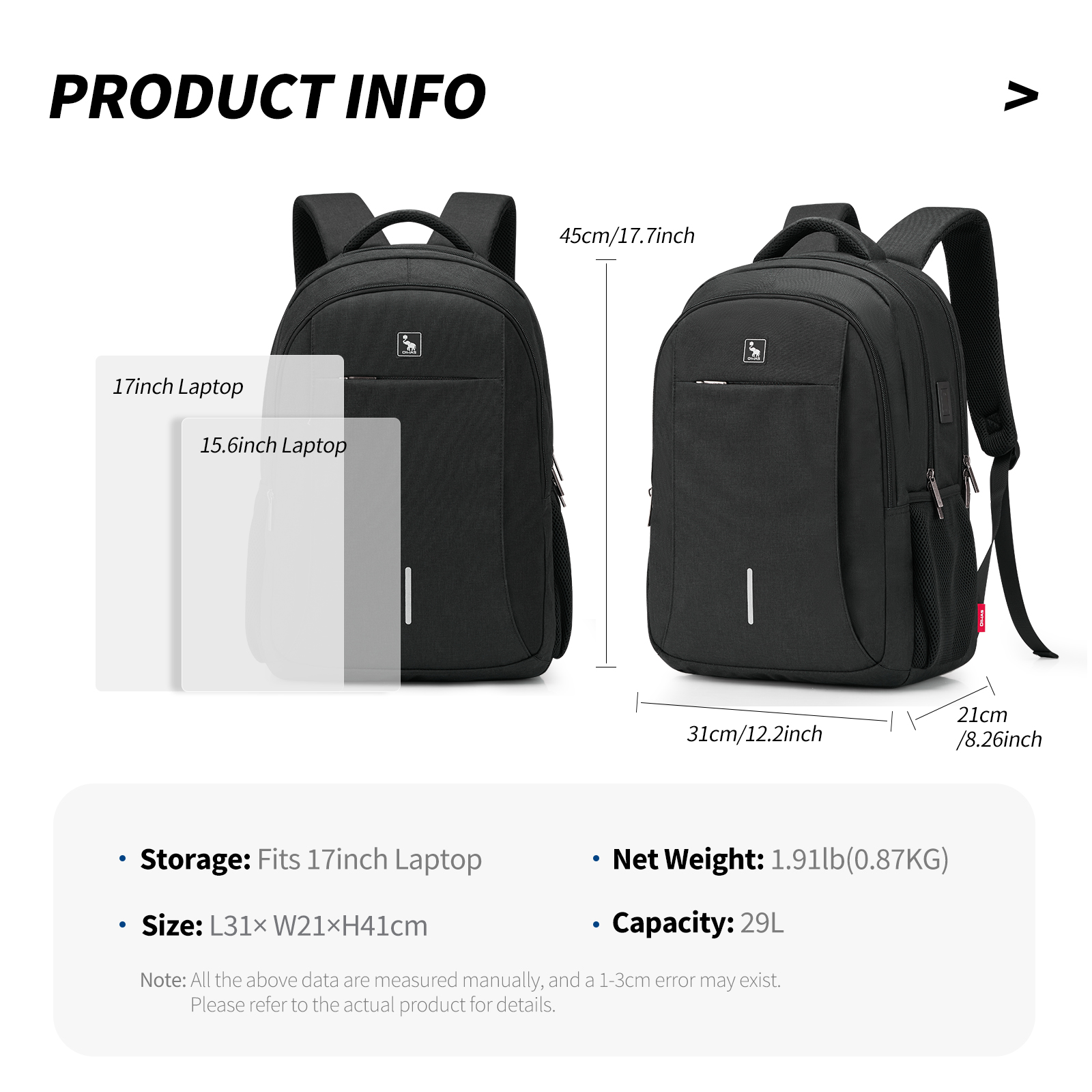 OIWAS Waterproof Laptop Backpack with USB Charging Port Large Capacity Computer Bag for Men And Women