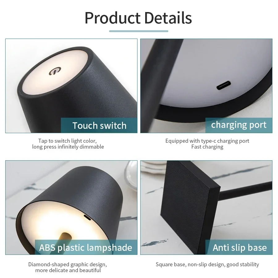 Hotel Schnurlose LED Wiederaufladbare Touch Tischlampe 3 Farben Nachttisch Kreative Umgebungslichter Led Schreibtischlampe Bar Outdoor Dekor Licht