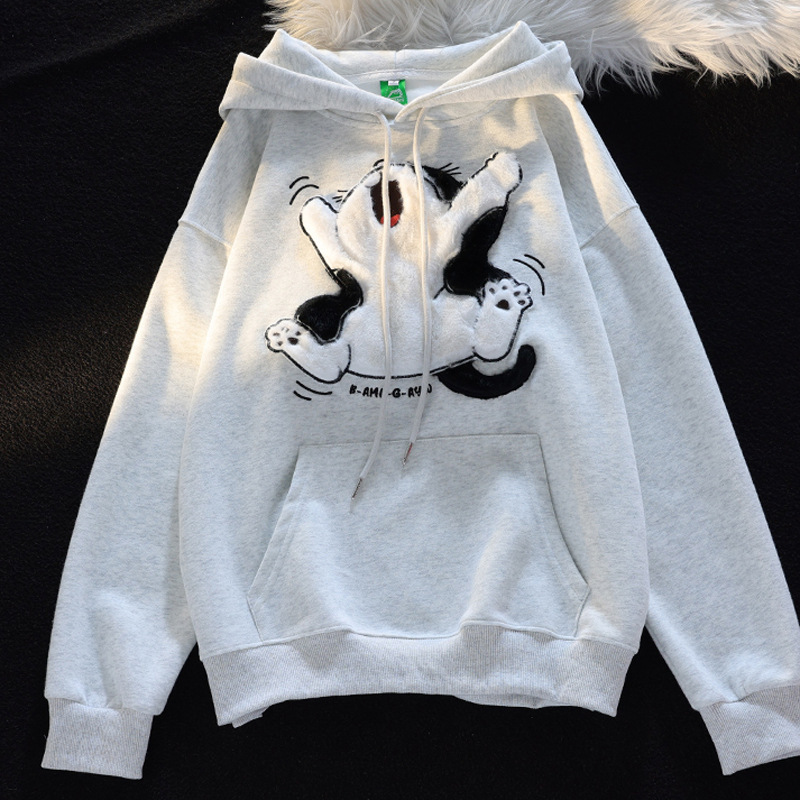 Japonês kawaii rebanho bordado dos desenhos animados gato retalhos hoodies engrossar bolso canguru baggy rua moletom all-matching topo