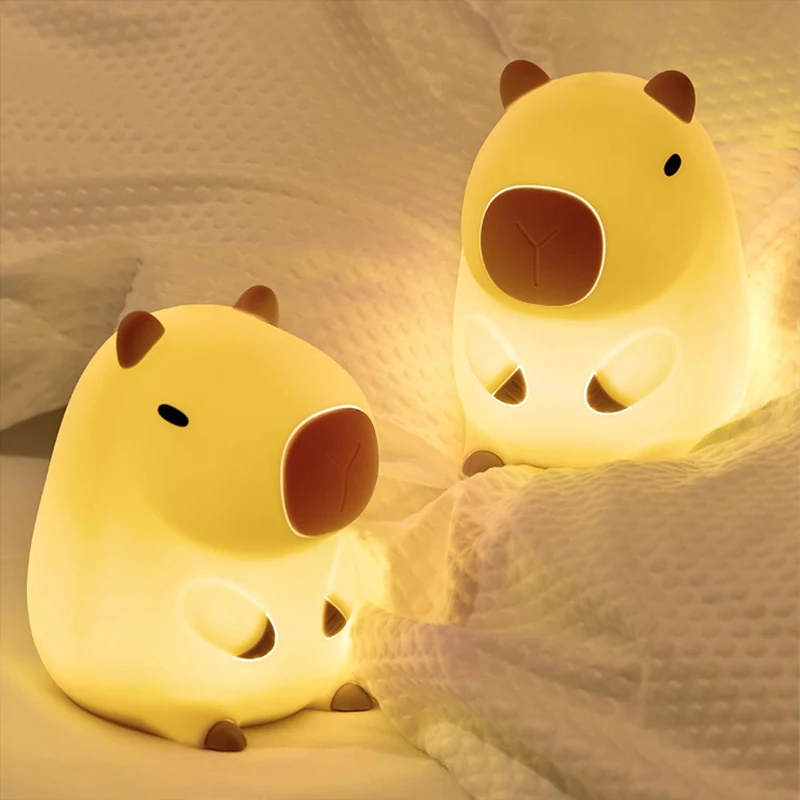 Simpatico capibara luce notturna in silicone per bambini regalo USB ricaricabile animale tocco lampada da comodino decorazione