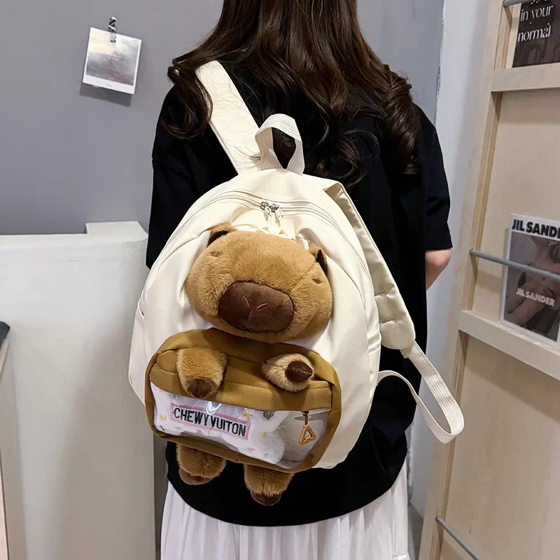 Kawai Capybara Plecak Kobieta Duża pojemność Kreskówka Zabawny Plecak Miękka Dziewczyna Kreskówka Animacja Plecak Studencki Lekka Torba Miłości