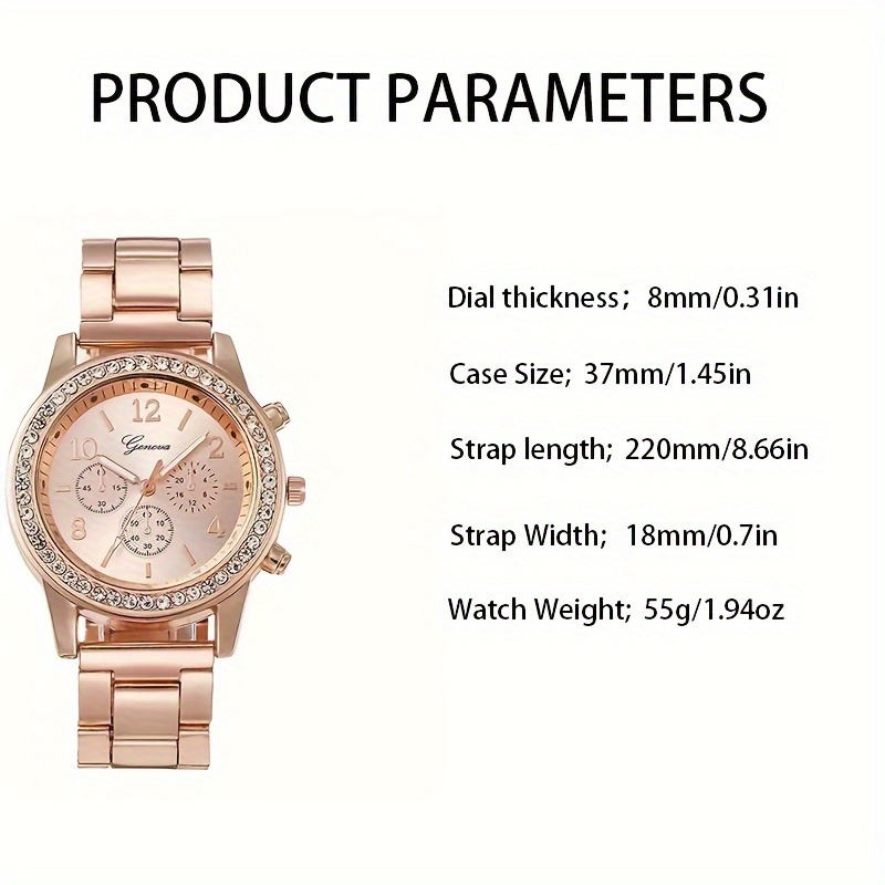 Relógio de quartzo feminino com strass em forma de coração joias, lindo conjunto de 6 peças, 1pc, 5pcs