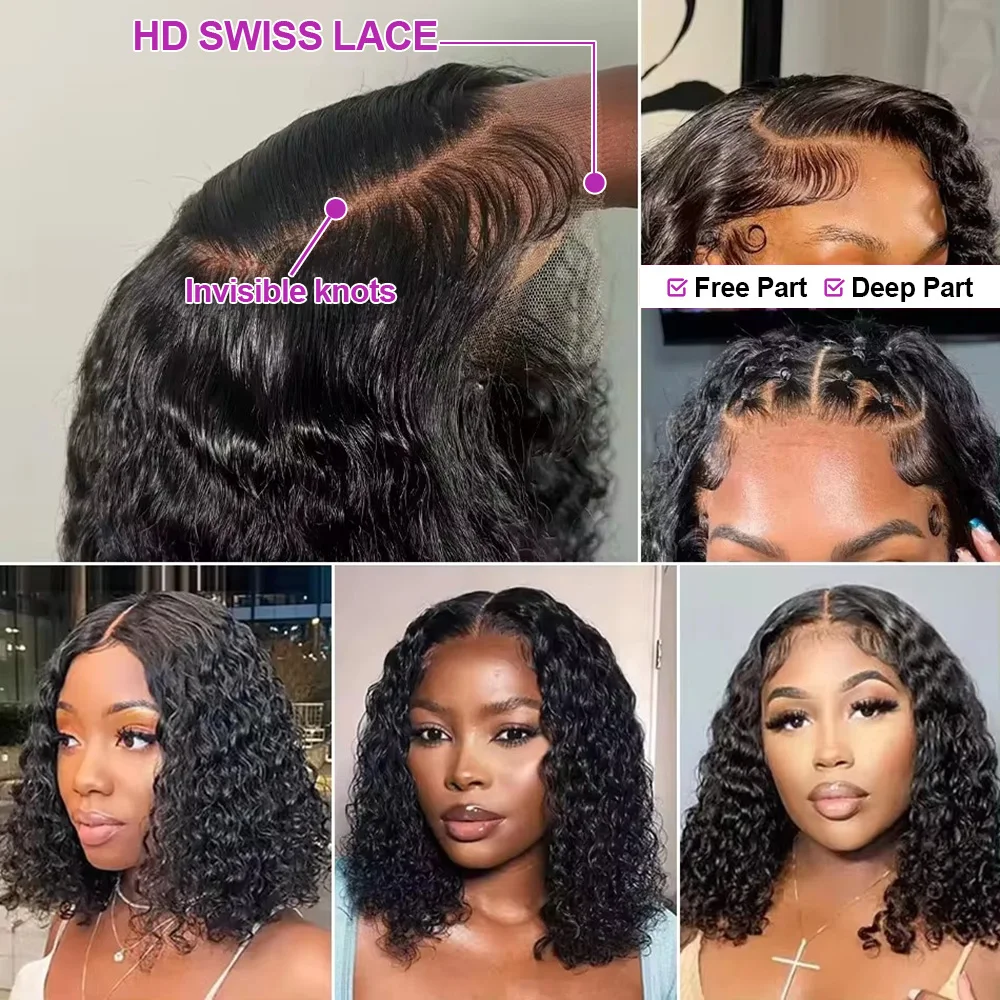 Pre tagliato senza colla onda d'acqua 13x4 parrucche Bob ricci 7x5 parrucca senza colla capelli umani pronti per andare parrucche frontali in pizzo per le donne pre pizzicate