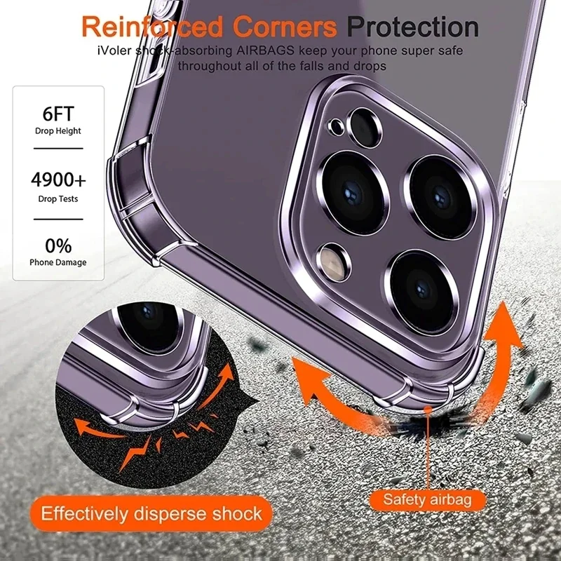 Funda de teléfono transparente de silicona a prueba de golpes para iPhone 13, 11, 12, 14 Pro Max, Mini funda trasera con protección de lente para iPhone 15 16 PRO XS X XR