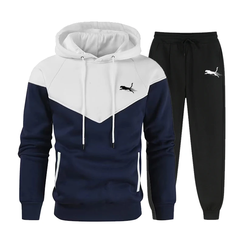 Otoño Invierno nuevos hombres sudaderas con capucha estampadas conjunto de ropa deportiva al aire libre calle simplicidad moda Sudadera con capucha dos colores a juego Top