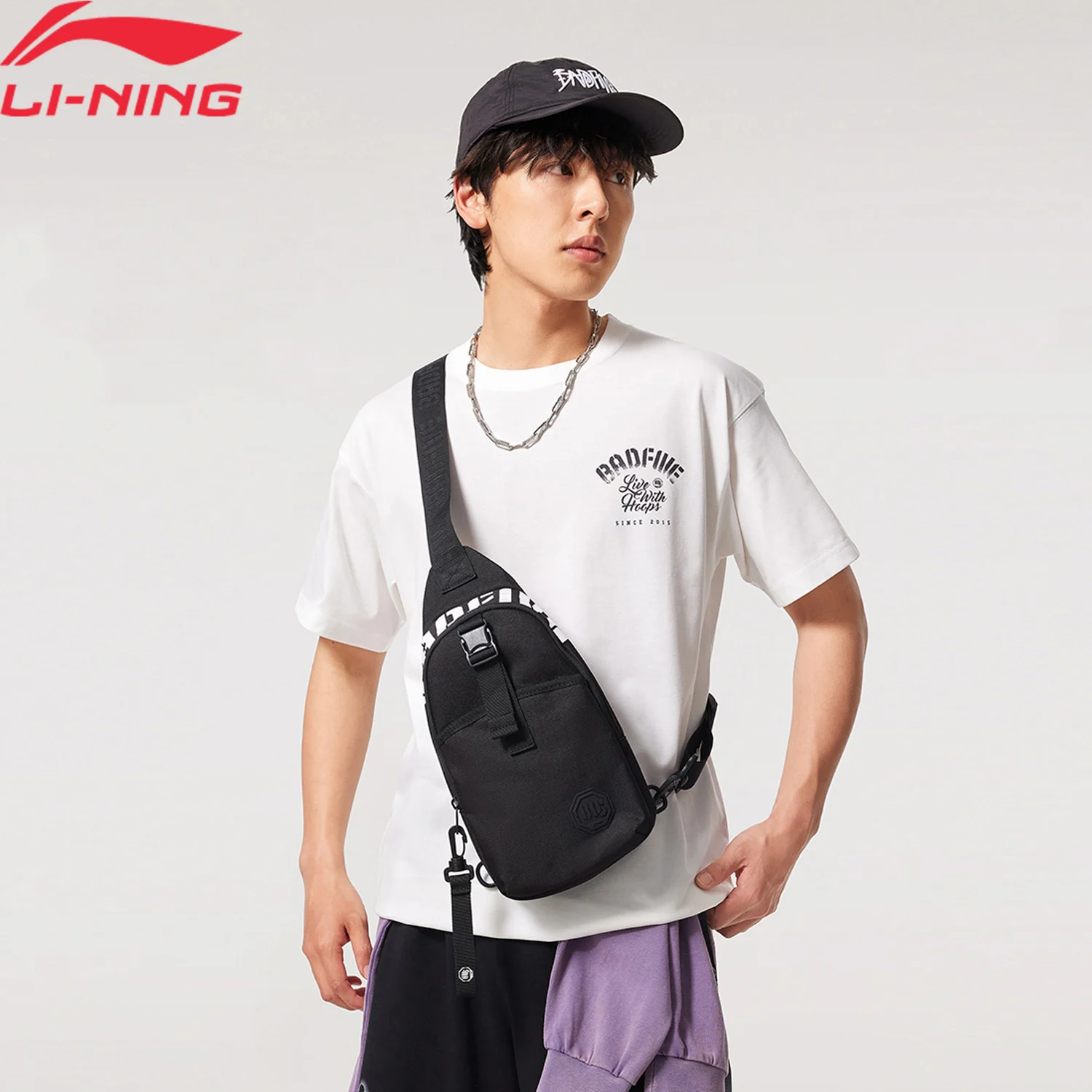 Li-ning unissex badfive basquete saco de peito à prova inteligente 165*70*275mm 100% forro de poliéster das mulheres dos homens sacos crossbody abdv091
