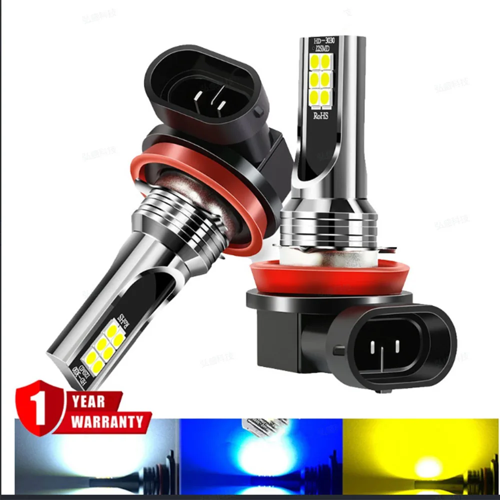 2pcs H8 H9 H1 H3 Led H11 9005 HB3 9006 HB4 자동차 CSP LED 안개 헤드 라이트 전구 6000K 흰색 자동 안개 램프 주간 러닝 라이트