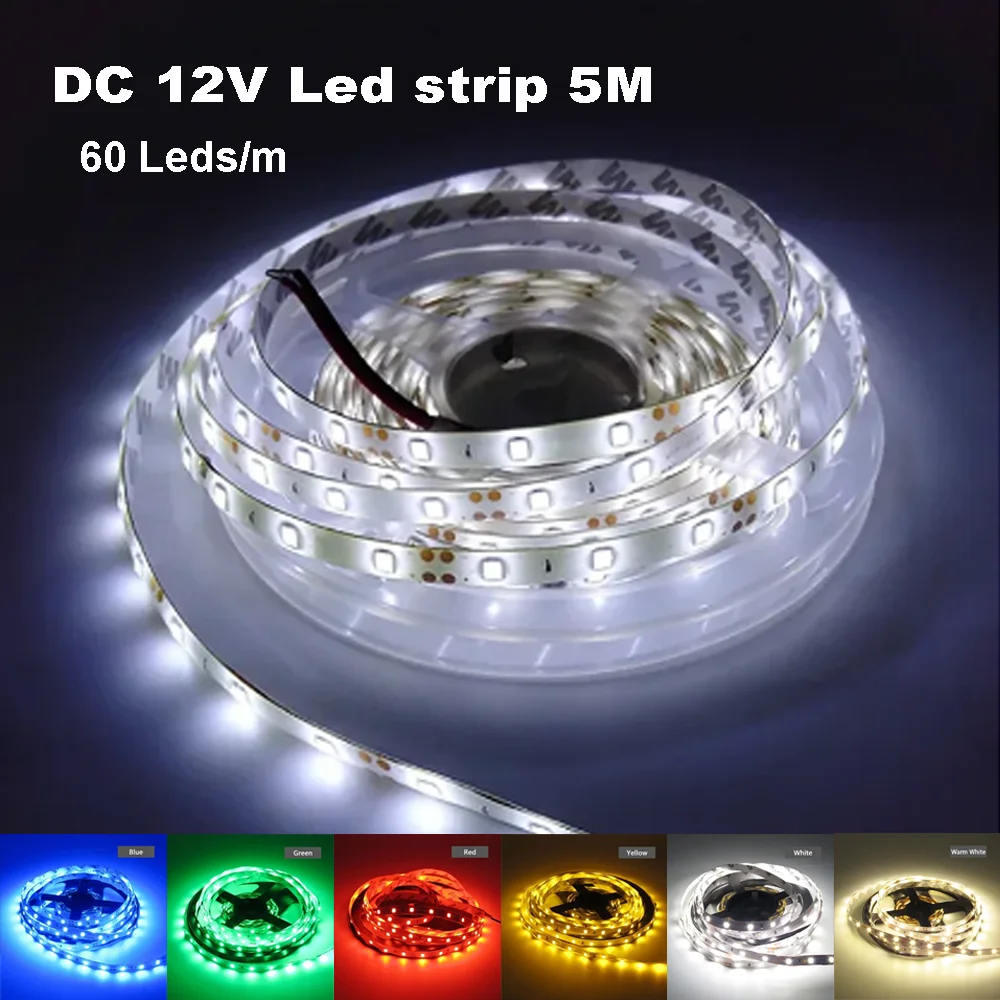 2835 SMD ไฟ LED 12V 5M 300LED กันน้ำสีขาว/อบอุ่น/สีแดง/สีเขียว/สีฟ้า/RGB LED ยืดหยุ่นโคมไฟเทปสำหรับตกแต่งห้อง