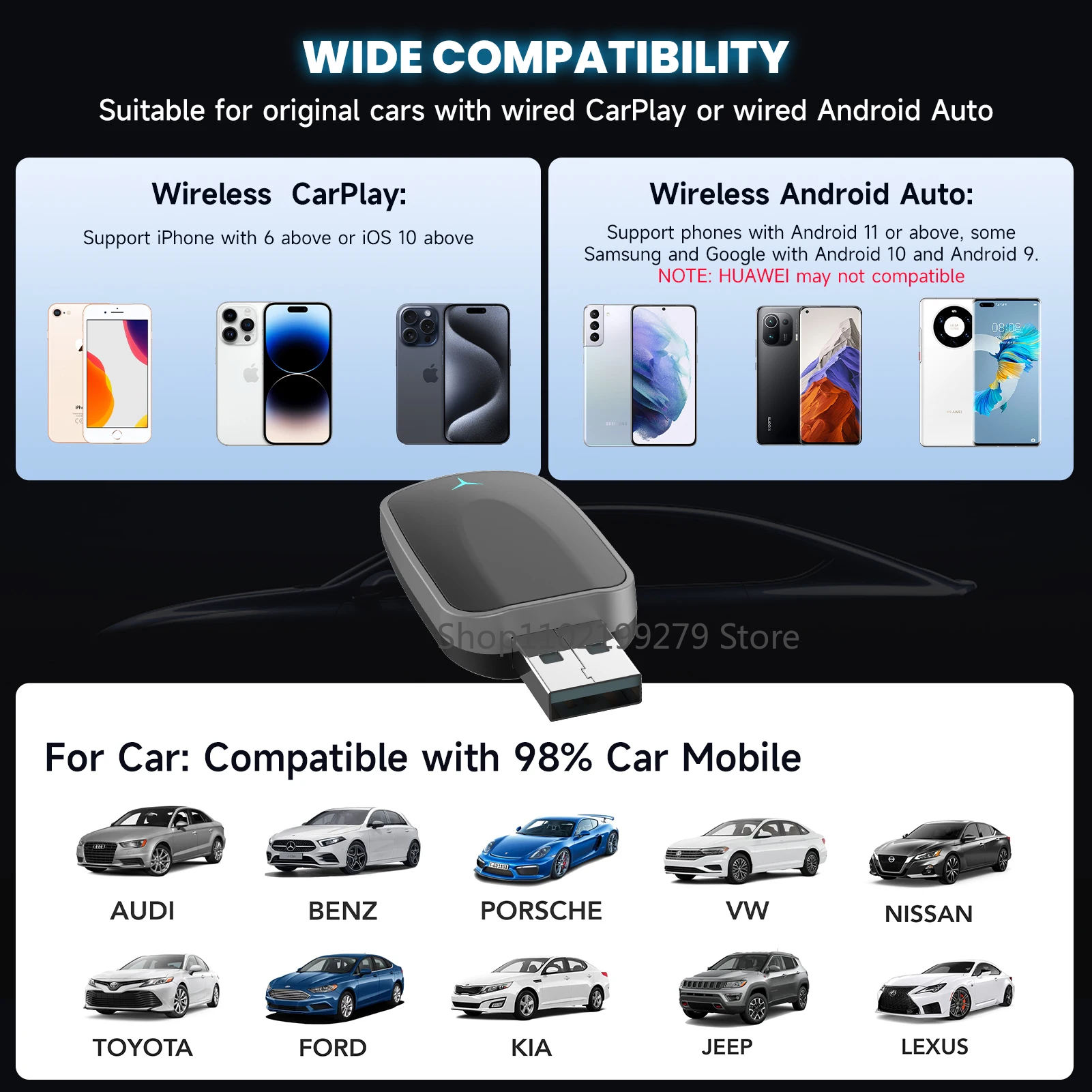 2025 NEW 2 in 1 Wireless Carplay AI Box Android Auto Plug and Play Applicable To Convert Original Car Wired Carplay To Wireless