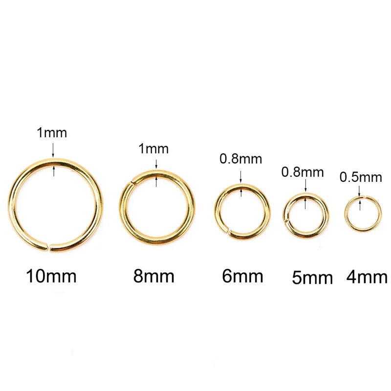 100 peças pvd nunca desbota anéis de salto abertos de aço inoxidável 4 5 6 8 10 mm conectores de anéis divididos para colar pulseira fabricação de jóias