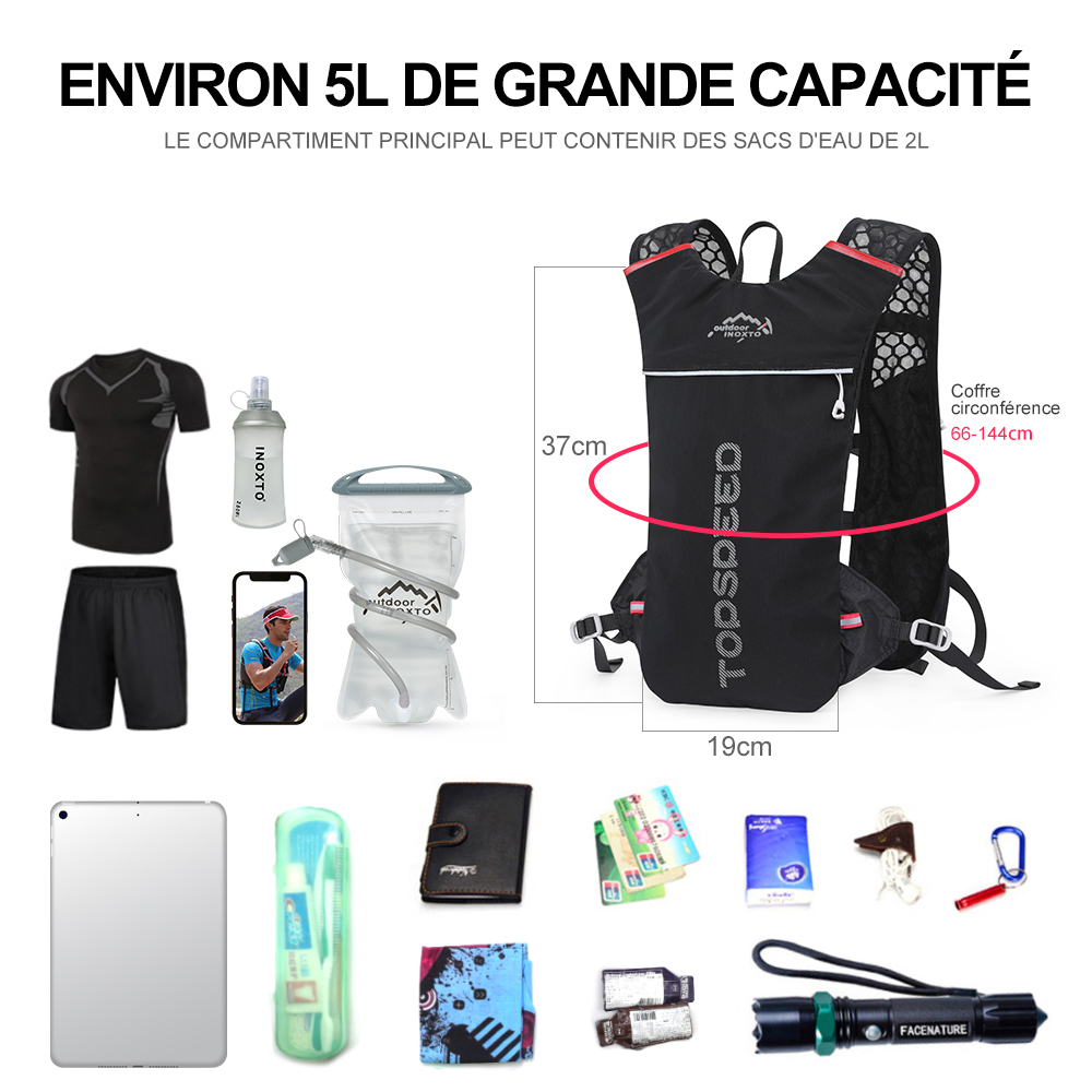 INoxto-ランニング用の超軽量バックパック,容量5l,ランニング用,ハイキング用ベスト,マラソン,旅行用バッグ,2l