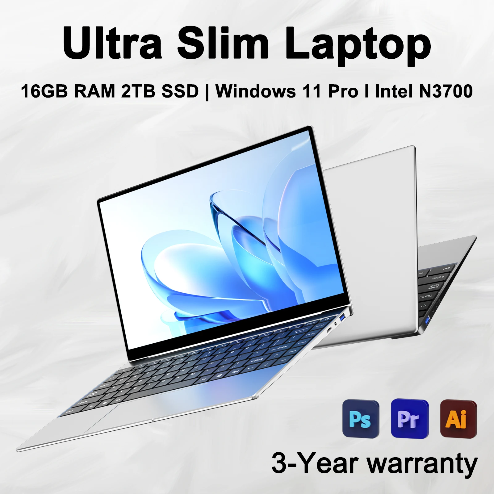 Nowy ultracienki laptop Intel 14,1 cala z czterordzeniowym procesorem N3700, 16 GB pamięci RAM + 2 TB pamięci masowej, wyświetlaczem FHD 1920x1080 i systemem Windows 11
