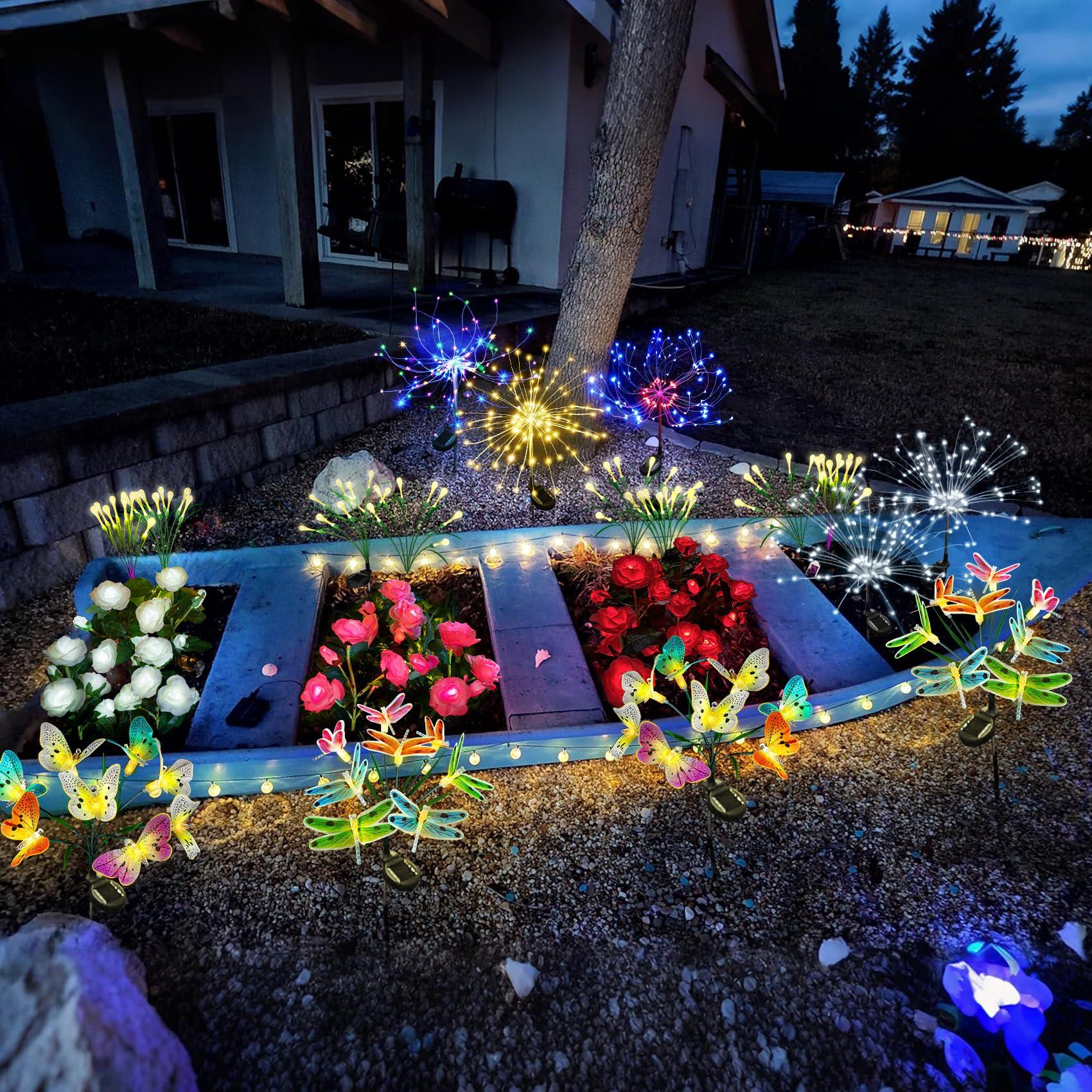 Outdoor Decorative 200LED Solar Fireworks Light Multicolor Starburst Lamps with 8 Lighting Modes,Waterproof for Garden Yard Path