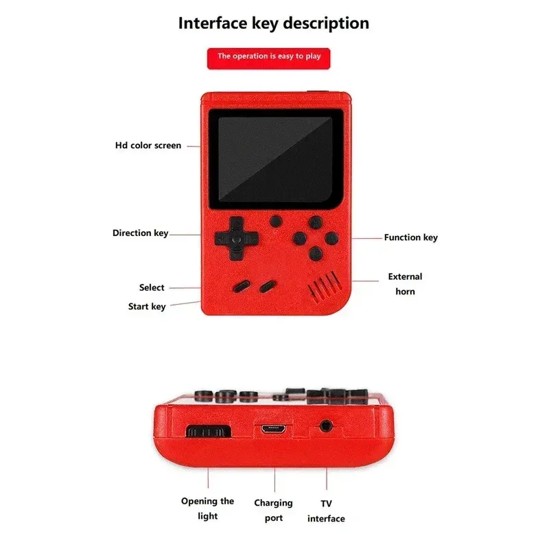Consola de juegos portátil retro roja para niños 400 juegos clásicos recargable TV-conectable