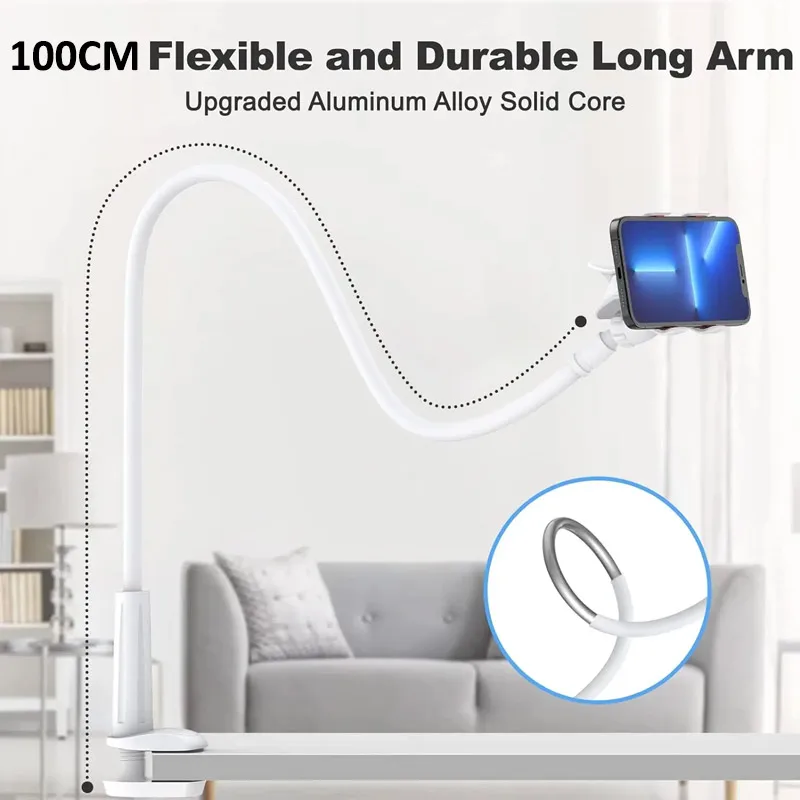 Lazy Phone Holder Stand, Lazy Bracket, Headrest Bed, 360 braços longos flexíveis, Clamp Mount para iPhone, Samsung, 3.5-6.7 "Devices, 100cm, 39,37"