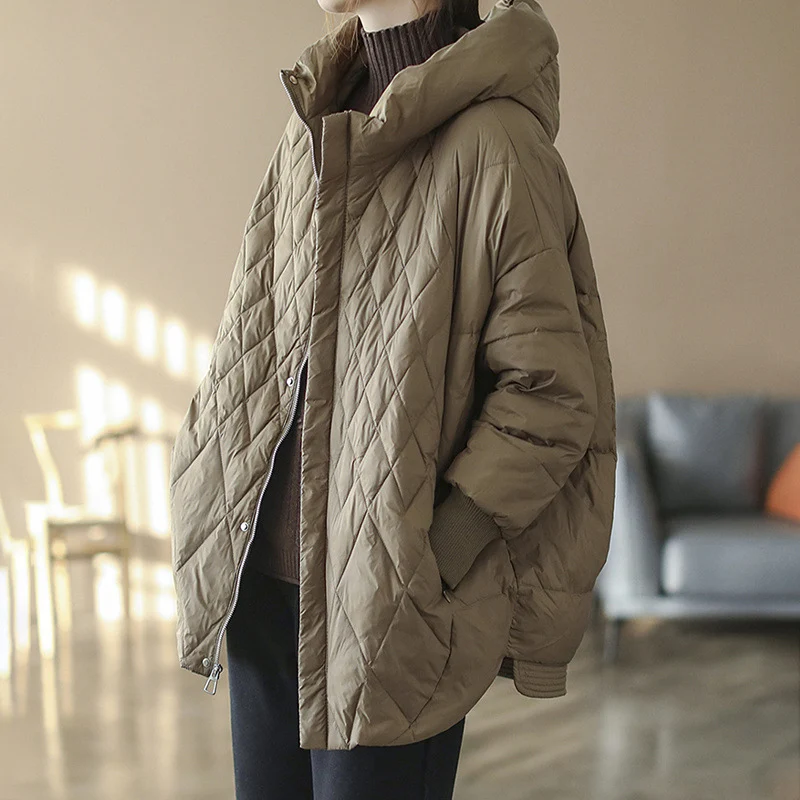 on Vrouwen Licht Witte Eend Donsjack Casual Losse Over Size Herfst Winter Uitloper Met Kapuze Jas 2024 Nieuw