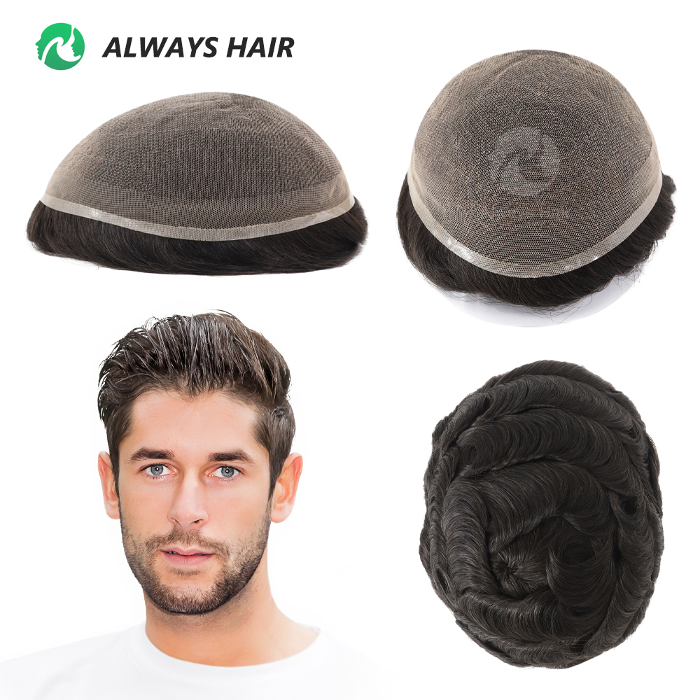 Alwayshair - DURA LACE Męska proteza kapilarna Włosy 130% gęstości włosów Indyjskie włosy Koronkowa peruka Peruka dla mężczyzny