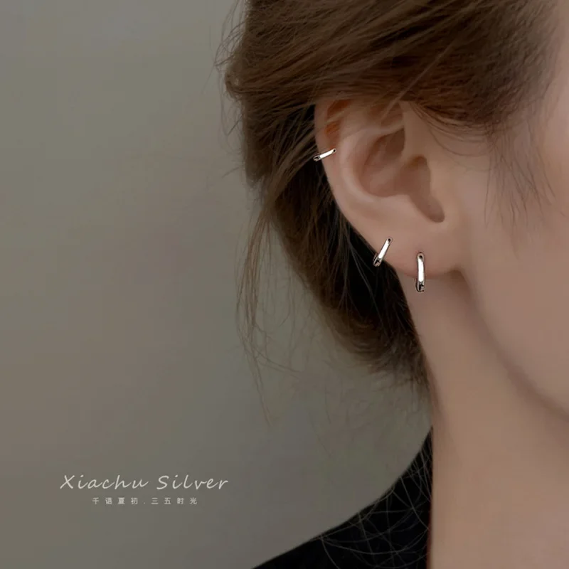 Thật Nữ Bạc 925 Tối Giản Bohemian Vòng Tai Khóa Nữ Khuyên Tai Phụ Kiện Trang Sức